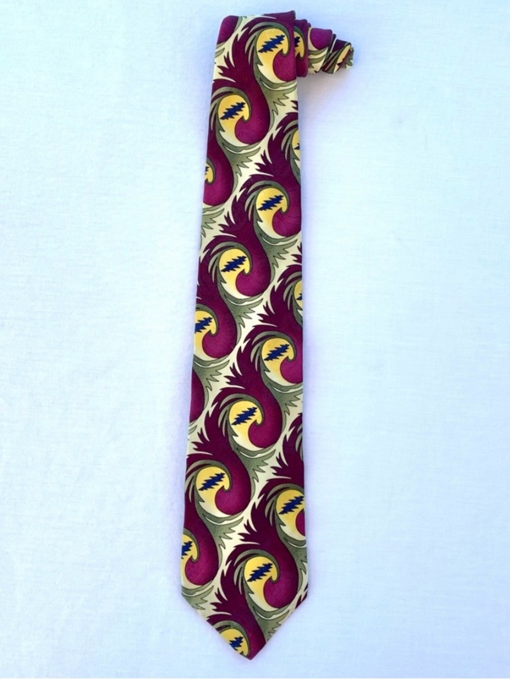 Grateful Dead Burgundy Red and Yellow Thirteen Points First Set Silk Necktie